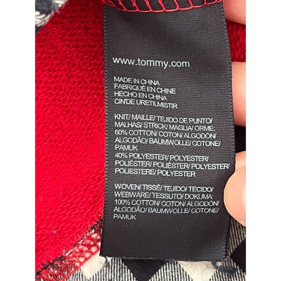 EUC Tommy Hilfiger Womens Red Sweater With Plaid Collar Large Cotton/Polyester B - Picture 4 of 5